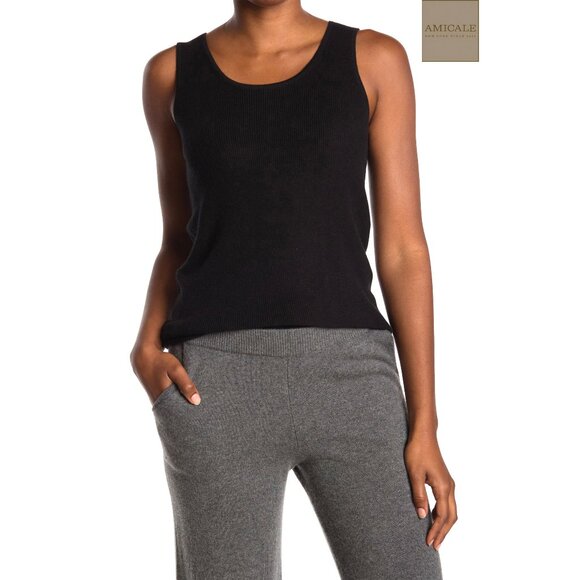Amicale Cashmere Tops - AMICALE NWT COTTON/VISCOSE/CASHMERE SCOOP NECK RIBBED BLACK TANK. SIZE S